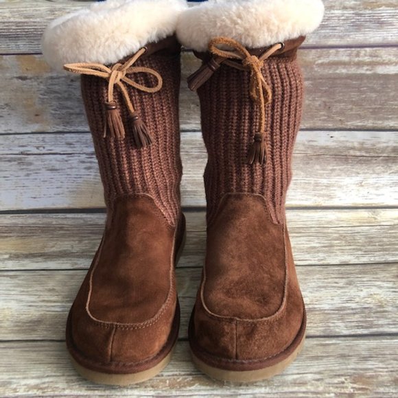 UGG Shoes - UGG AUSTRALIA BROWN LEATHER/SWEATER TIE BOOT 8
